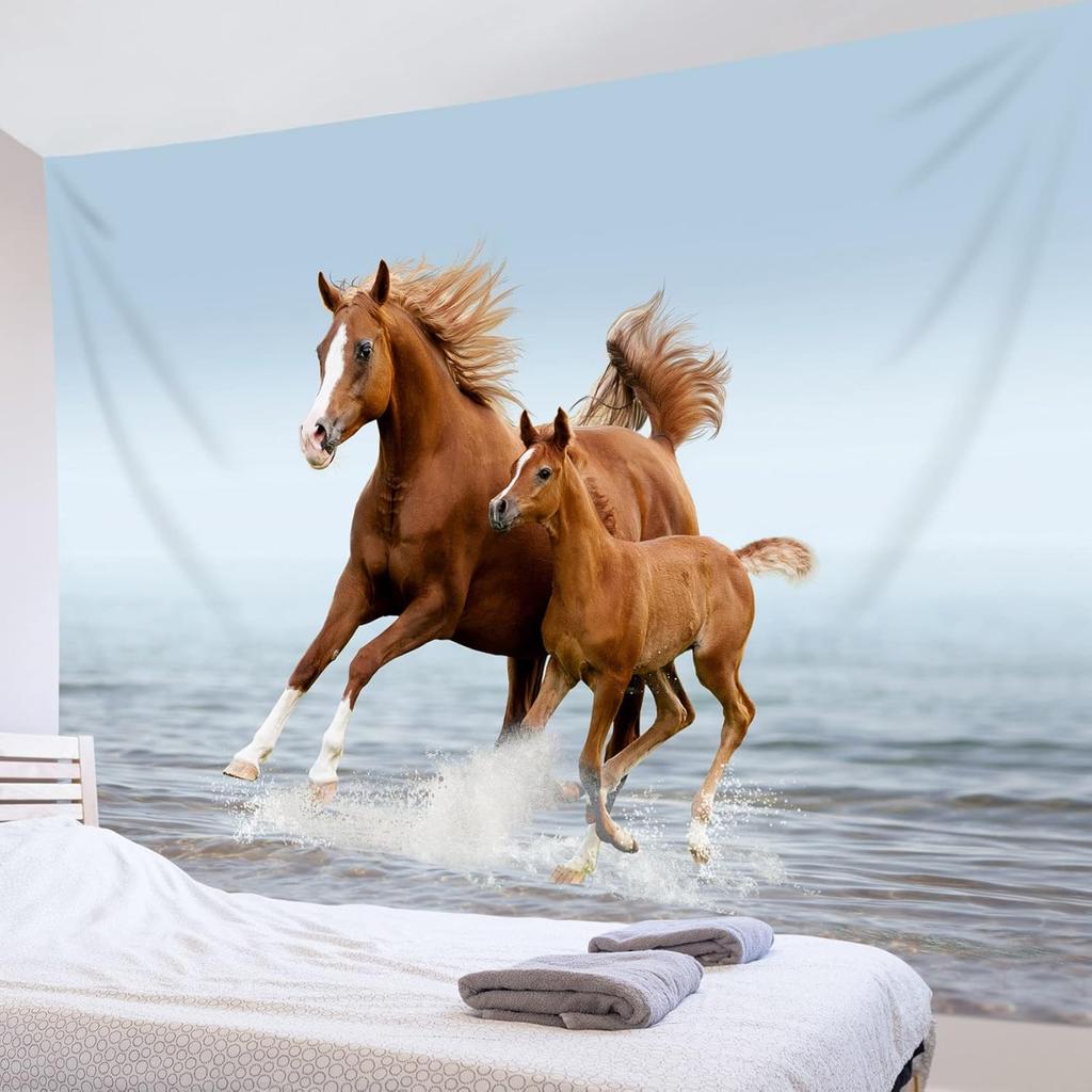 Galloping Horse Tapestry Horses Running In Sea Water Wall Hanging Animal Tapestries for Bedroom Living Room Dorm Decor,60W