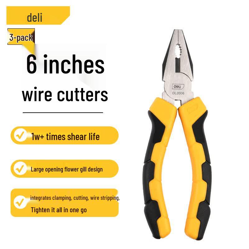 Deli 3-Piece Pliers Set with Rubber Handles 6 inch