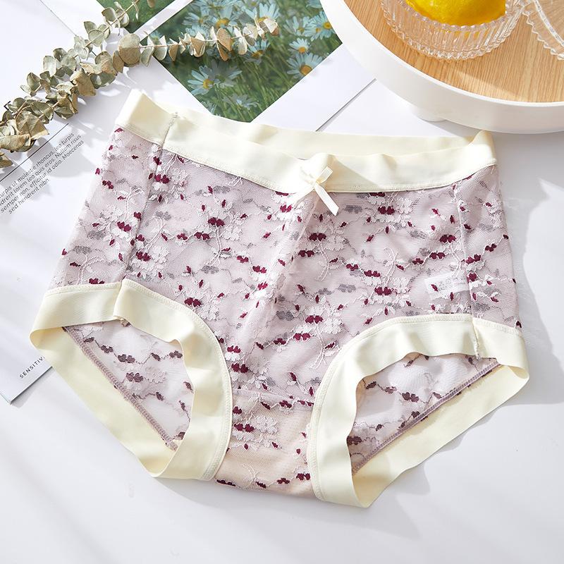 

1 шт., женские бесшовные трусики, сексуальные трусы с высокой талией, летние сетчатые дышащие трусы, удобное интимное белье с цветочным принтом M лавандовый