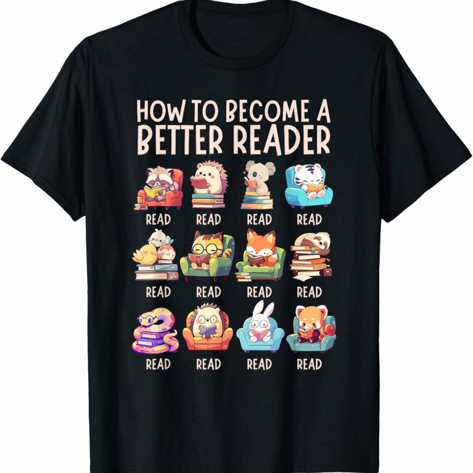Teacher How To Become A Better Reader Animals Reading T-Shirt S