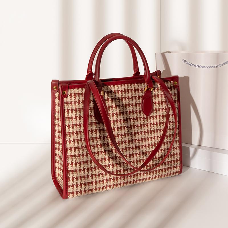 

Сумка-тоут большой вместимости «Тысяча птиц», шерстяная клетчатая сумка, красная ручная свадебная сумка, сумка для невесты, женская для повседневного использования