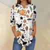 Women's Fashion Loose Button Collar Halloween Print Long Sleeve T-Shirt Top Pullover