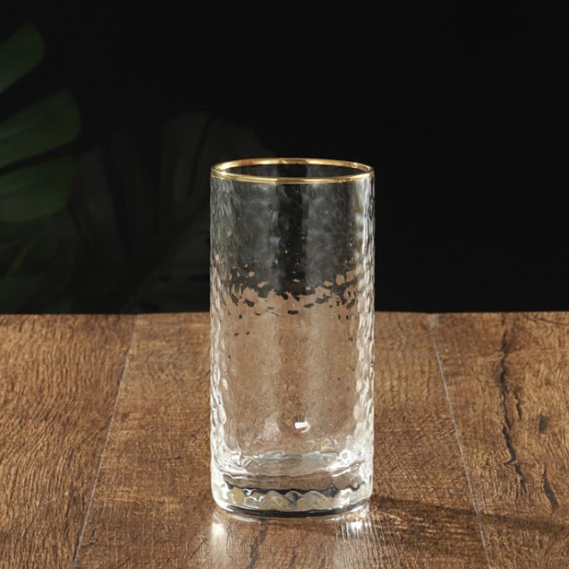 4pcs Set 11oz 320ml Gold Edged Water Cup Relief Wine Glass Household Heat-resistant Tea Cup Juice Milk Soda Water Beverage Mugs