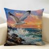 Seagulls On Beach Oceanic Artistic Cushion Cover Durable Hypoallergenic Organic Linen Pillow Cover Washable Skin-Friendly