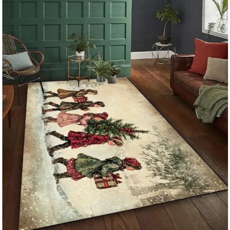 Christmas Child Carpet Red and White Snowflake Holiday Bottom for Living Room Bedroom Kitchen Floor Christmas Party Decoration