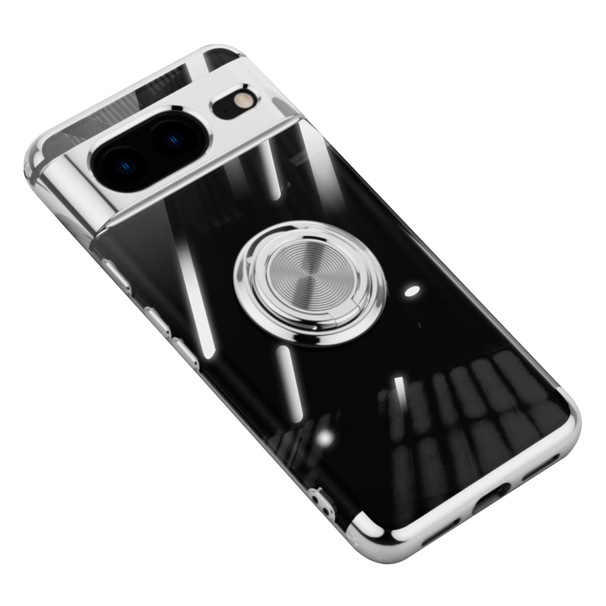 

Для Google Pixel 8 Гальванизированный ТПУ Чехол для телефона Подставка-кольцо Противоударный чехол Silver