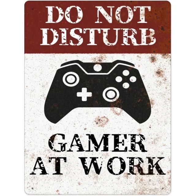 Retro Gamer At Work Metal Tin Sign Vintage Wall Art Poster for Game Room Café Garage Club Bar Pubs Iron