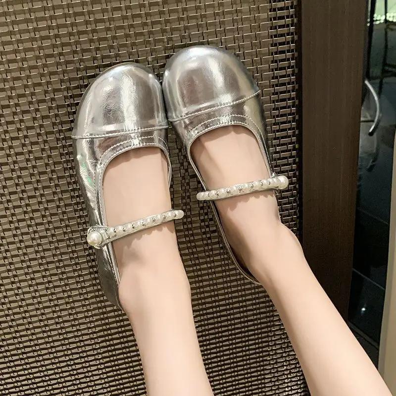 Fashion Pearl Round Toe Ladies Footwear Cheap Liquidation Casual Chic Point Stylish Beau Today 2025 Summer 39 Women's Flat Shoes On Sale