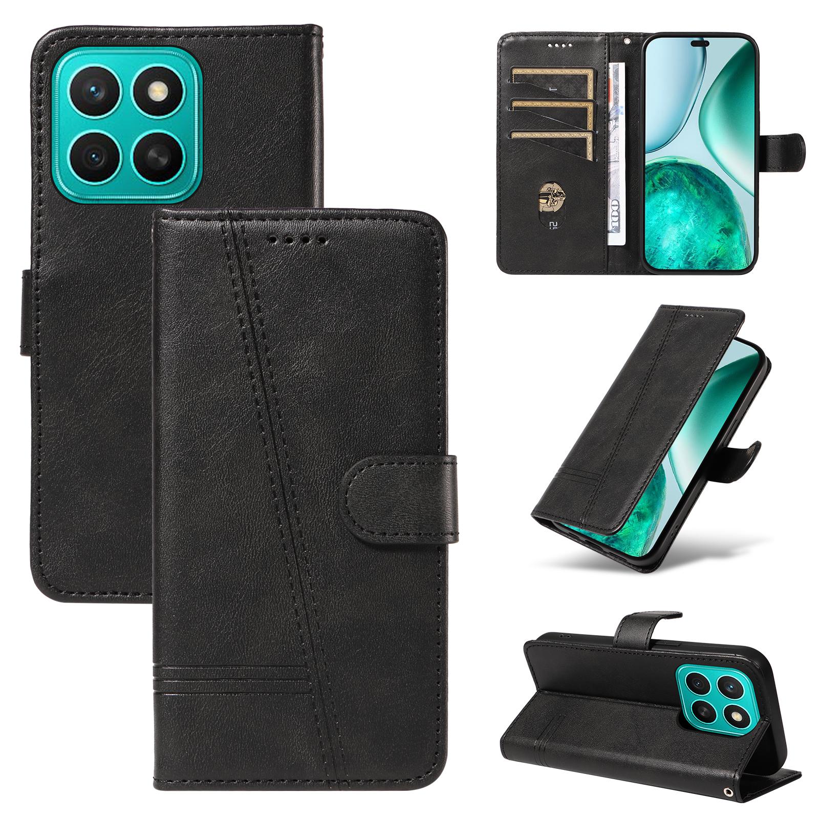 For Honor X8c 4G Wallet Case T-Shape Lines Leather Phone Cover Stand -  Black D