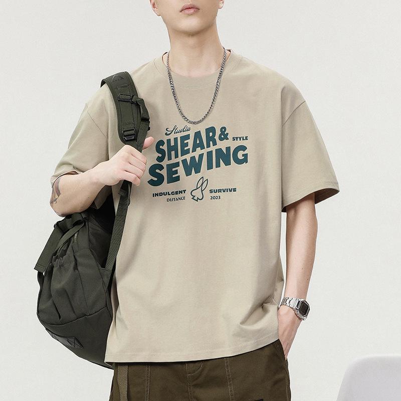 

Мужская футболка ретро с коротким рукавом из плотного 100% хлопка 280 г/м² с брендовой надписью 3XL абрикосовый