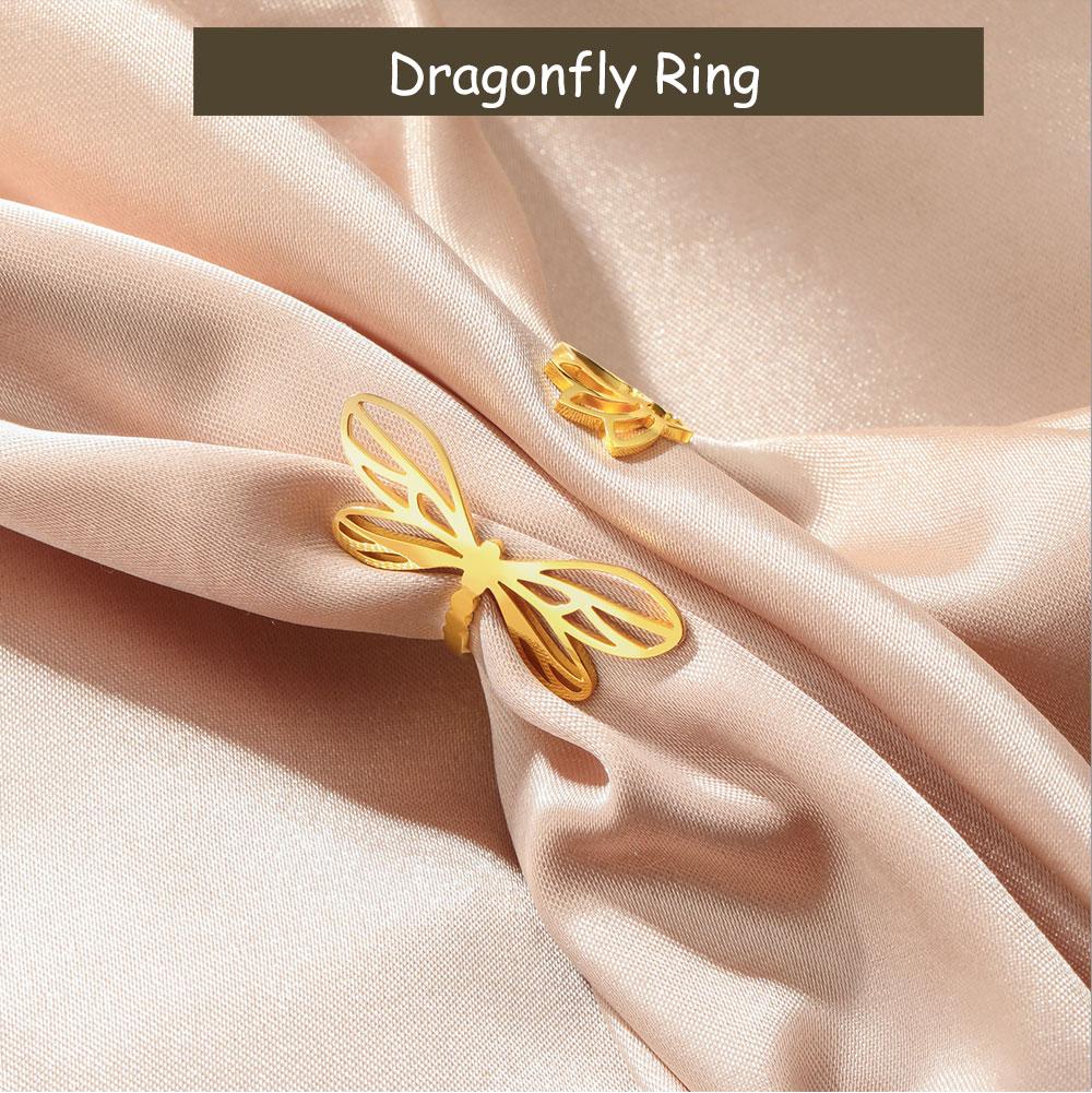 Cazador Adjustable Dragonfly Lotus Women's Ring Stainless Steel Jewelry Gold Color Finger Rings Gift 2026 Trend Wholesale New