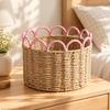 Basket with Raised Pink Rope Arch Border Handmade for Bedroom