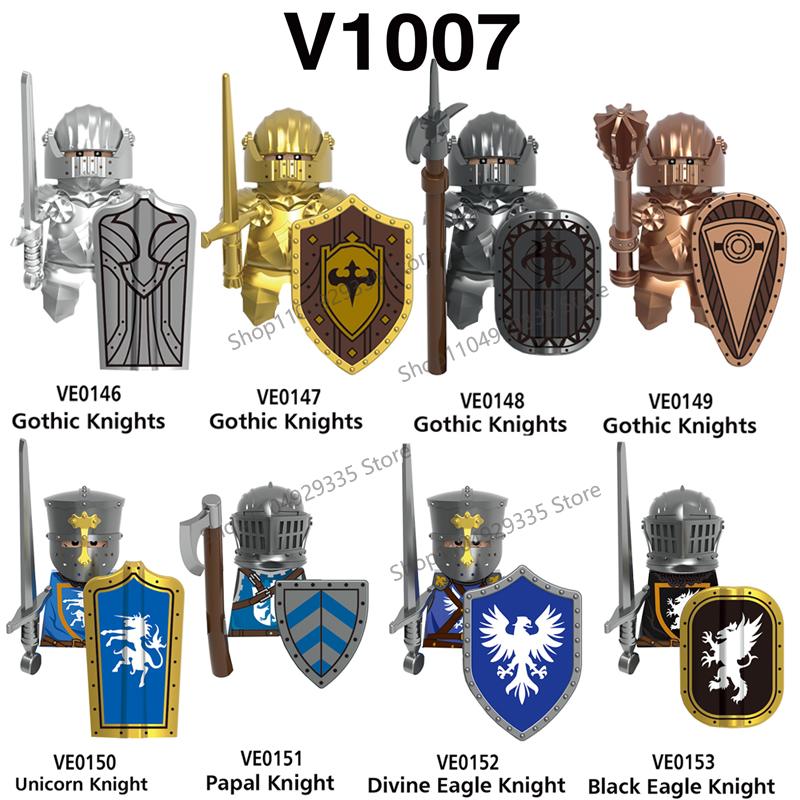MOC Mittelalterliche Bausteine Zubehör Burgen Gotische Ritter Drache Löwe Krieger Pferd Helme Schilde Rüstungen Äxte Steine Spielzeug