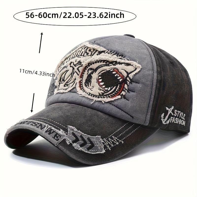Frühling Herbst Unisex Baseballkappe, Retro Gewaschen Abgenutzt Haifisch Stickerei Weiche Krone Verstellbare Mütze