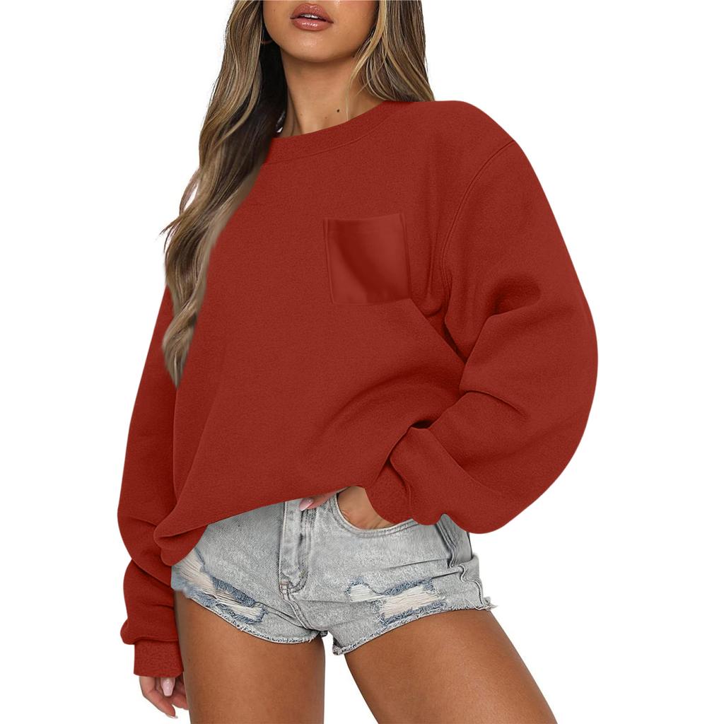 Women's Casual Fashion Round Neck Long Sleeve Sweatshirt With Pockets