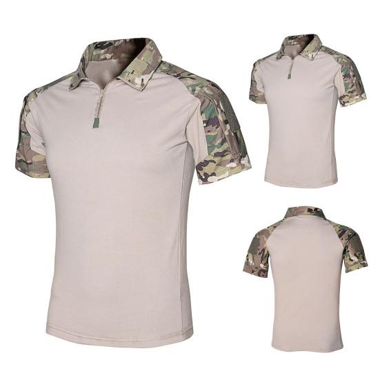 Men Shirt Slim Fit Pullover Turn-down Collar Camouflake Men T-shirt for Outdoor