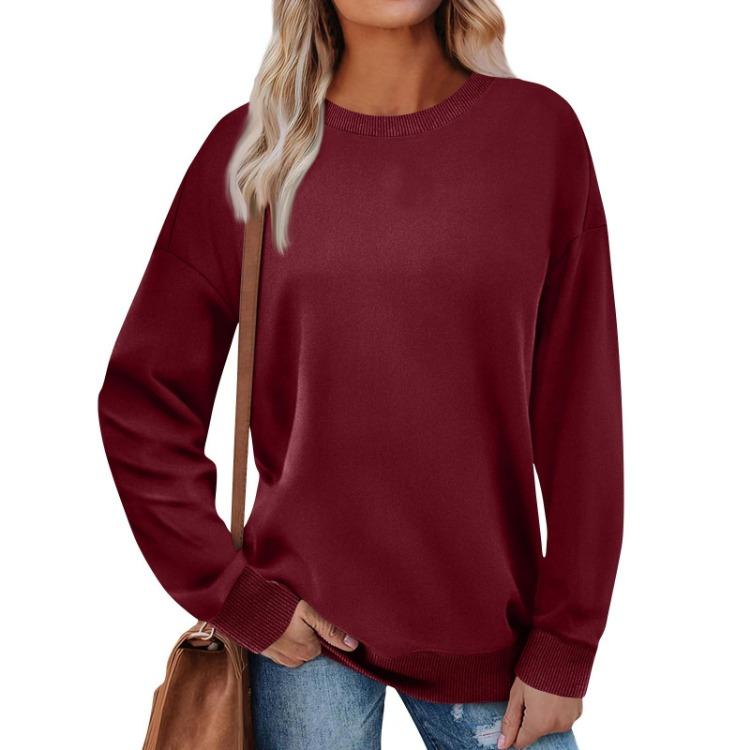 Loose Long Sleeve Pullover Sweatshirt Women Solid Color Round Neck Top Fashion