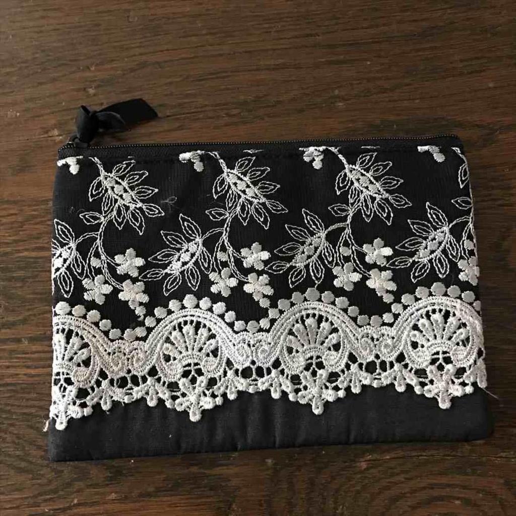 Vivienne Ruan Series Flat Lace Pouch Embroidery Black & Blue Gray 12x18cm WK1750A1