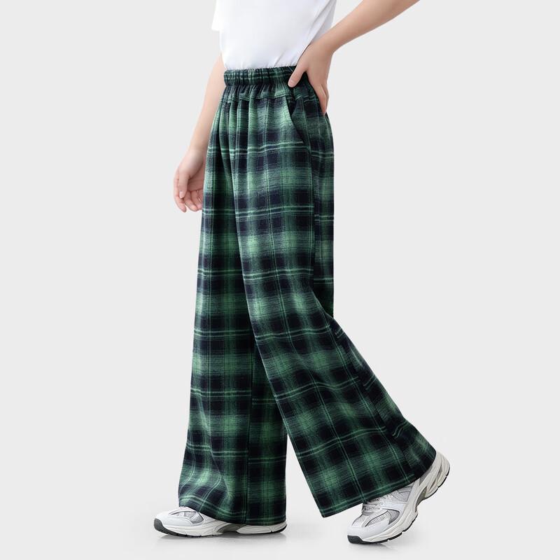 Tutu Elephant Girls' Retro Plaid Casual Wide-Leg Pants