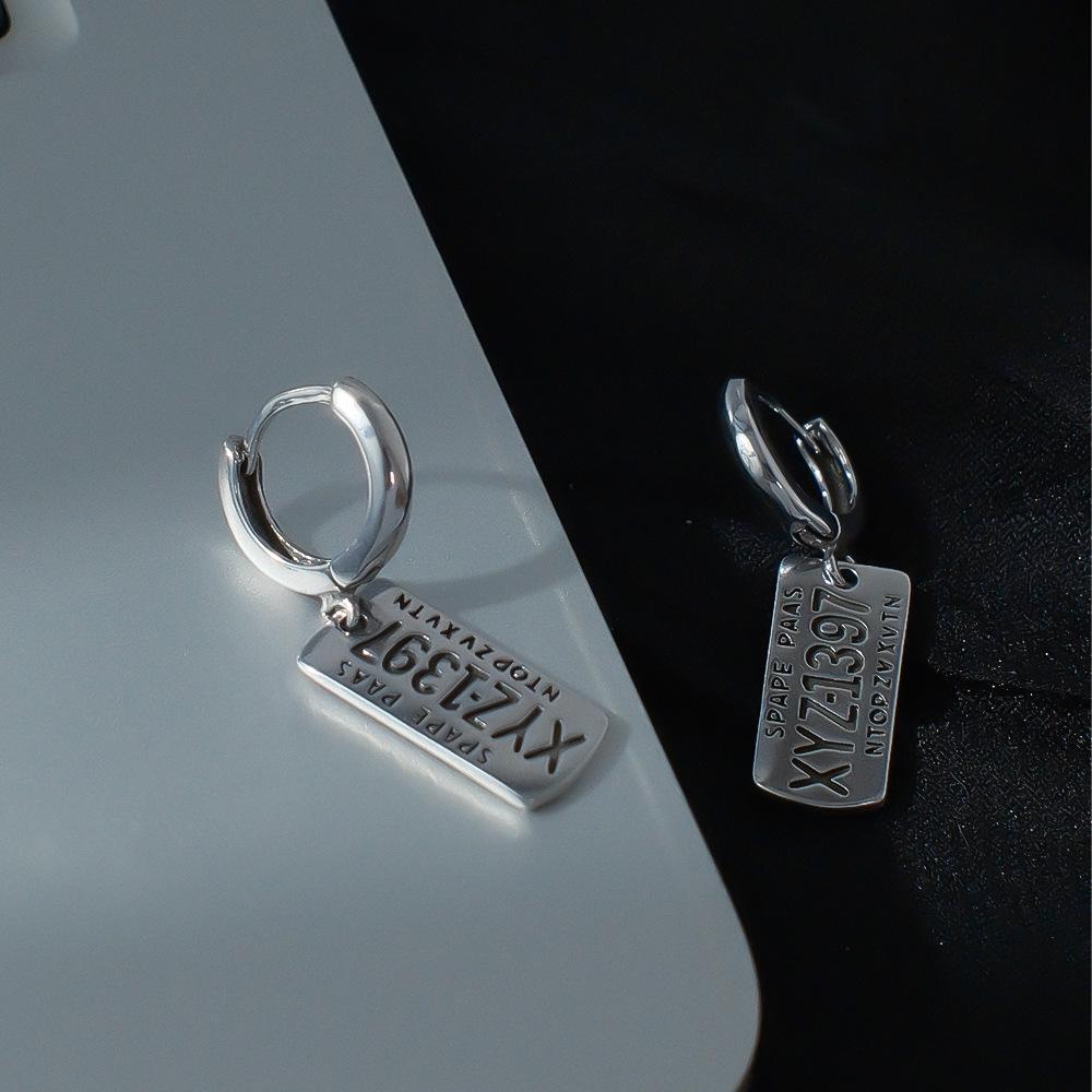 Simple Retro Square Brand English Letter Earrings Female Japanese Style Rectangular Simple Versatile Student Ear Buckle