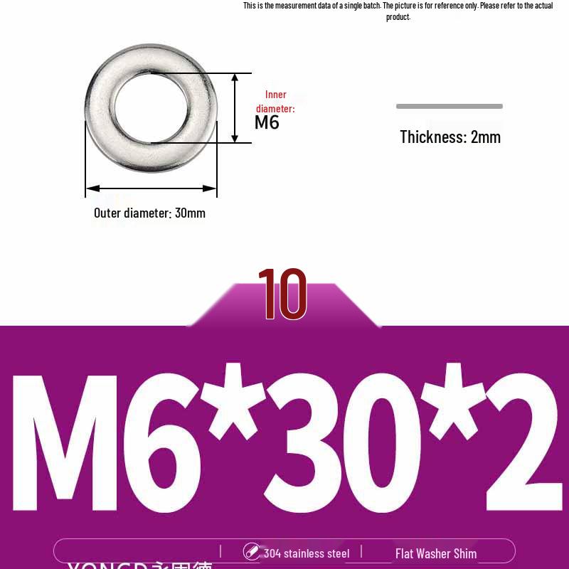 304 Stainless Steel Thickened Flat Washer / Ultra-thin Metal Gasket, Sizes M1.6-M10