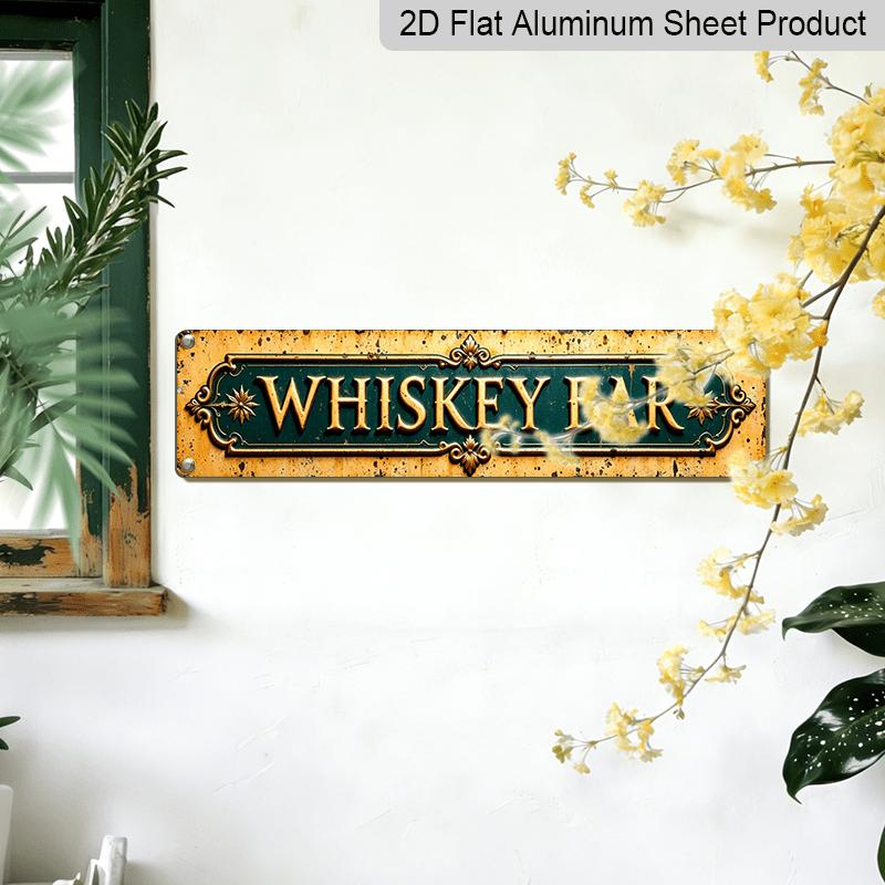 2D Flach, Vintage Europäische Whiskey-Bar-Etikett Aluminium Dekoschild - Grüne & Goldene Metall-Wanddekoration mit Goldenem Schriftzug & Stern-Akzent