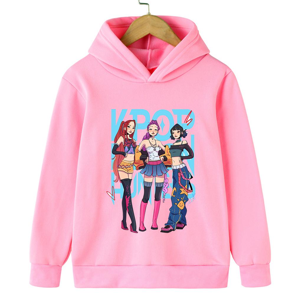 2025 KPop Demon Hunter Cartoon Girls Boy Hooded Sweatshirt Warm Children's Korean Wave Fashion Casual Tops Casual Girls Clothing