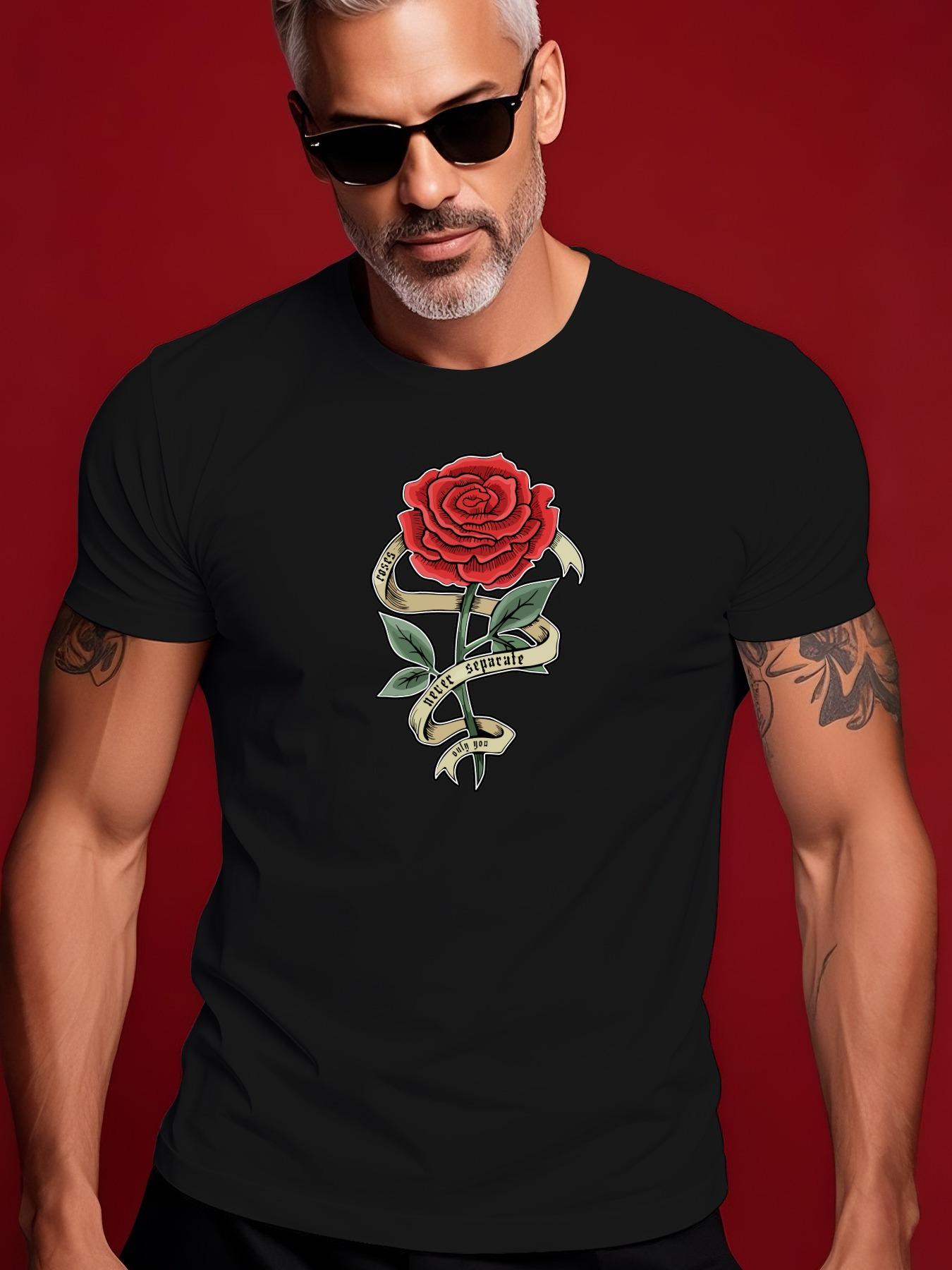Summer Short Sleeve Tshirt - Vibrant Red Rose Graphic Pri... XXL
