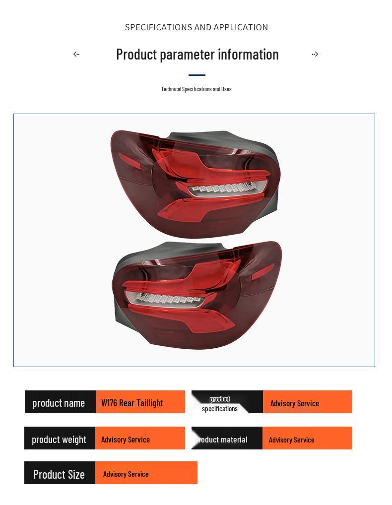 Rear Taillight for 16-18 Mercedes-Benz A-Class W176 (1769065300/1769065400)