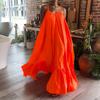 Women Fashion Casual Solid Strap Dress Pocket Loose Backless Big Swing Dress