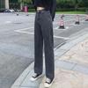 2023 Women's Black & Gray High-Waist Wide-Leg Jeans – Spring/Autumn Loose Straight Floor-Length Pants