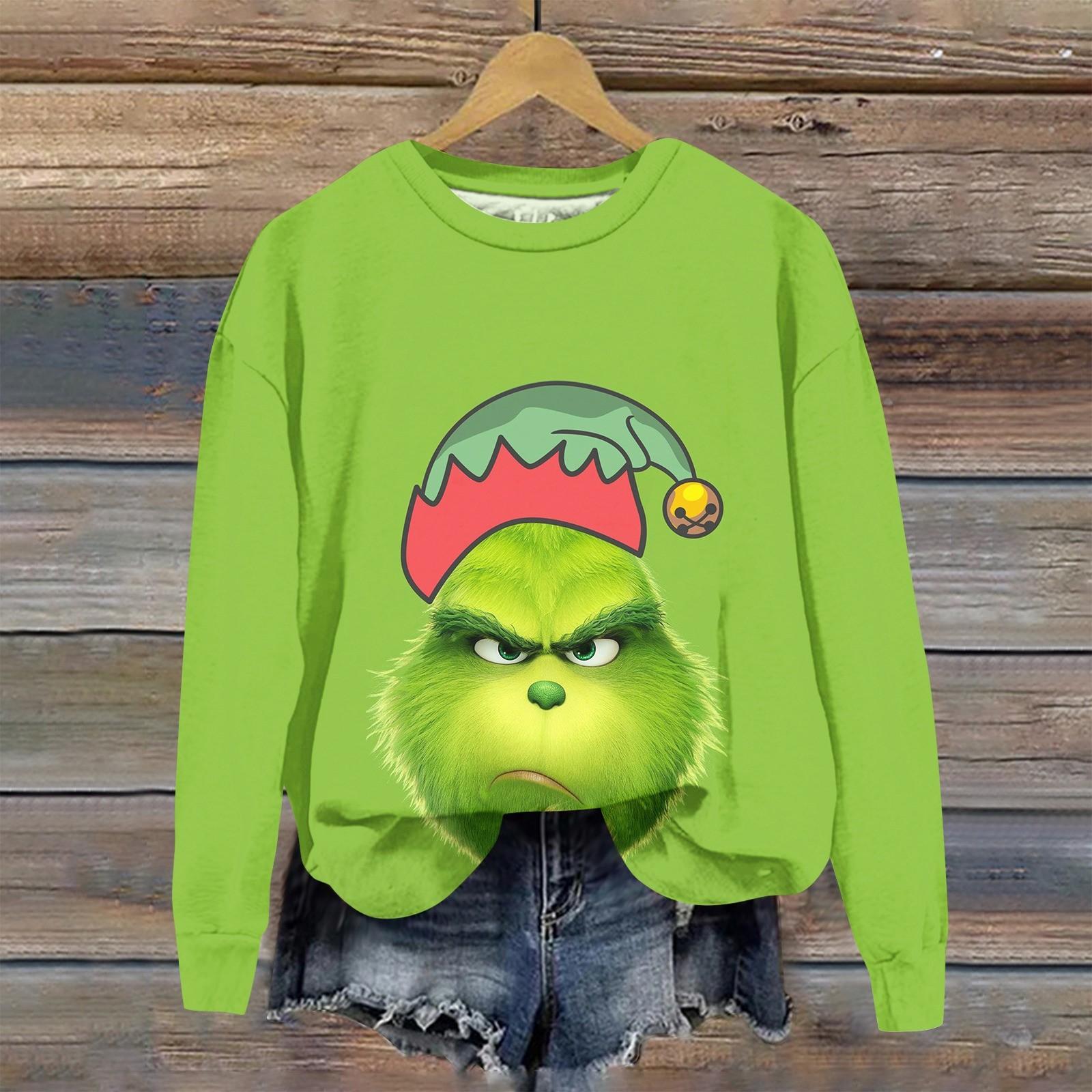 

Женская модная рождественская принтованная толстовка с длинным рукавом и круглым вырезом S зелёный