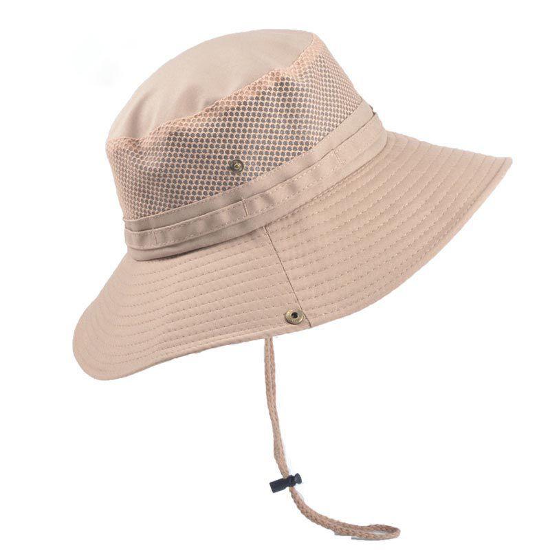 Fishing Outdoor Men Hiking Folding Solid Sun Protection Button Brim Hat Bucket