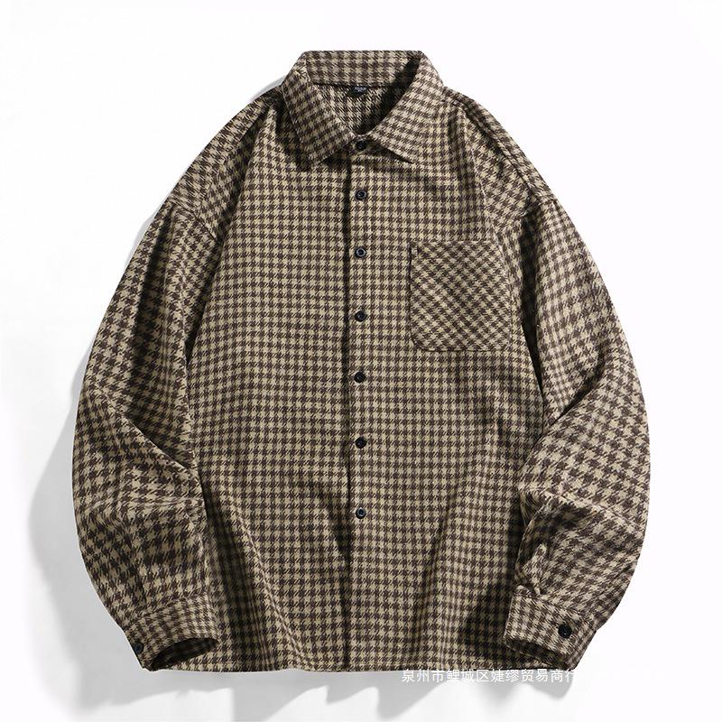 Unisex Hong Kong Style Plaid Shirt Jacket - Japanese Workwear, Multi-Pocket, Perfect for Spring and Autumn.