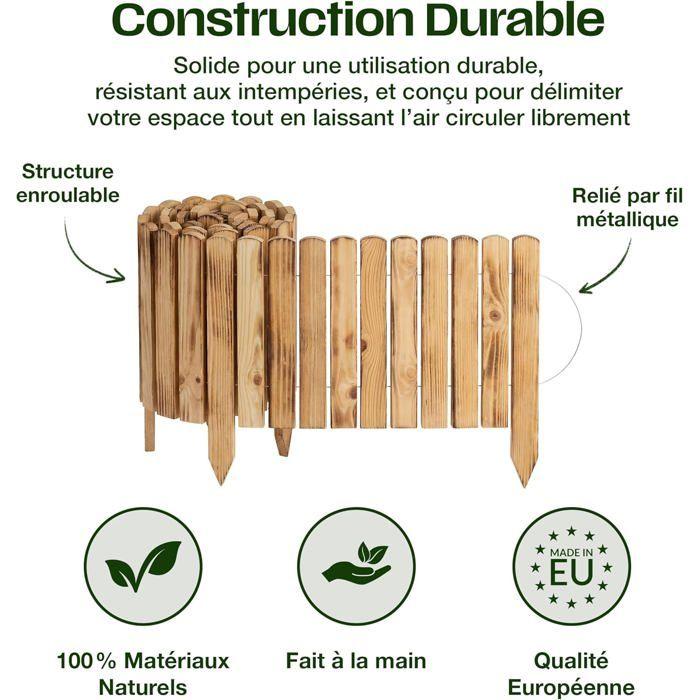 Bordure de jardin en bois - CREATIVE HOME - 200 x 40 cm - Pin naturel - Traitée anti-UV - Flexible modulable