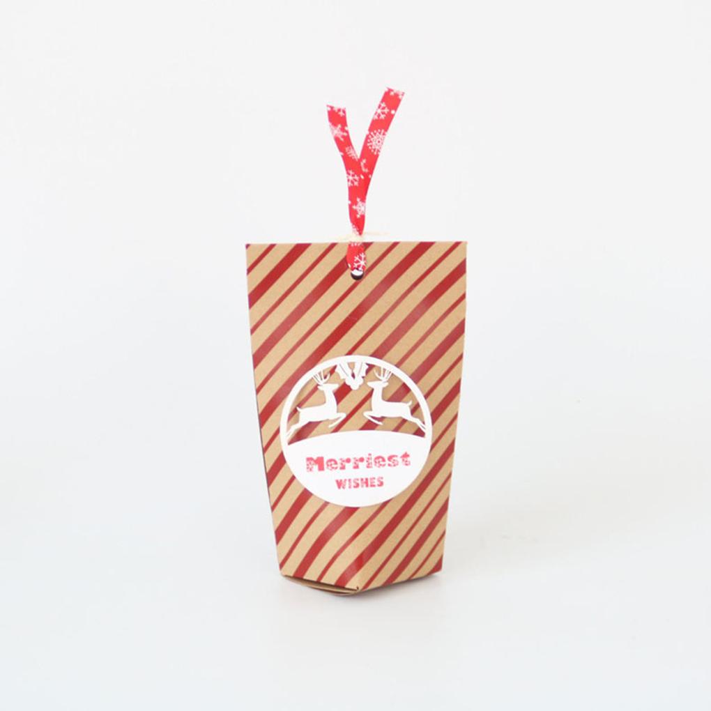24pcs Christmas Vintage Kraft Paper Bag Merriest Wishes Stand Up Candy Pouch Wedding Favor