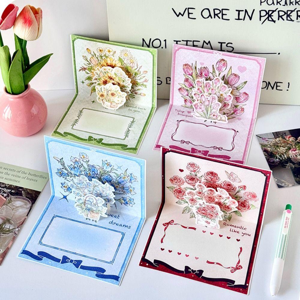 Creative 3D Greeting Card Pop Up Love Rose Thank You Cards with Envelope Blessing Card Wife Girlfriend Gift