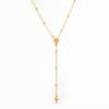 Fenny 18K PVD Plated Waterproof&No Fade Fashion Cross Pendant Y Tassel Bead Stainless Steel Necklace for Women