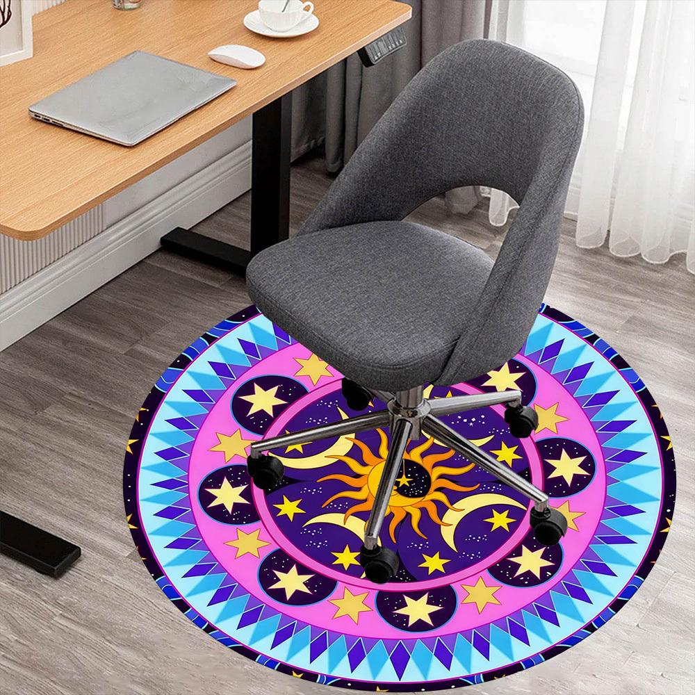 1pc Sun Moon Stars Round Chair mat office Area Rug - Non-Slip, Floor Mat for Office, Bedroom, Ideal home decor gift p0105030
