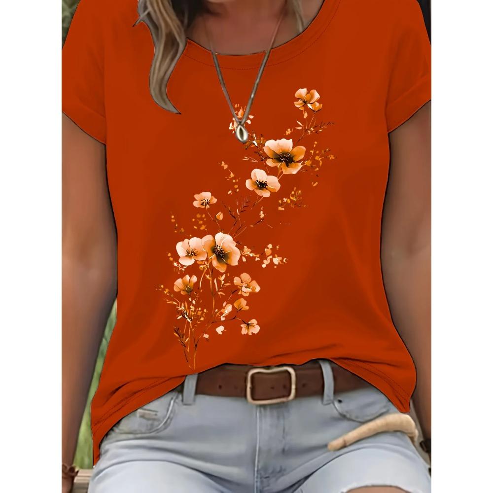 T-shirt da Donna con Ramo Floreale Viola - Grafica Delicata di Fiori ad Acquerello, Top Casual Viola Chiaro