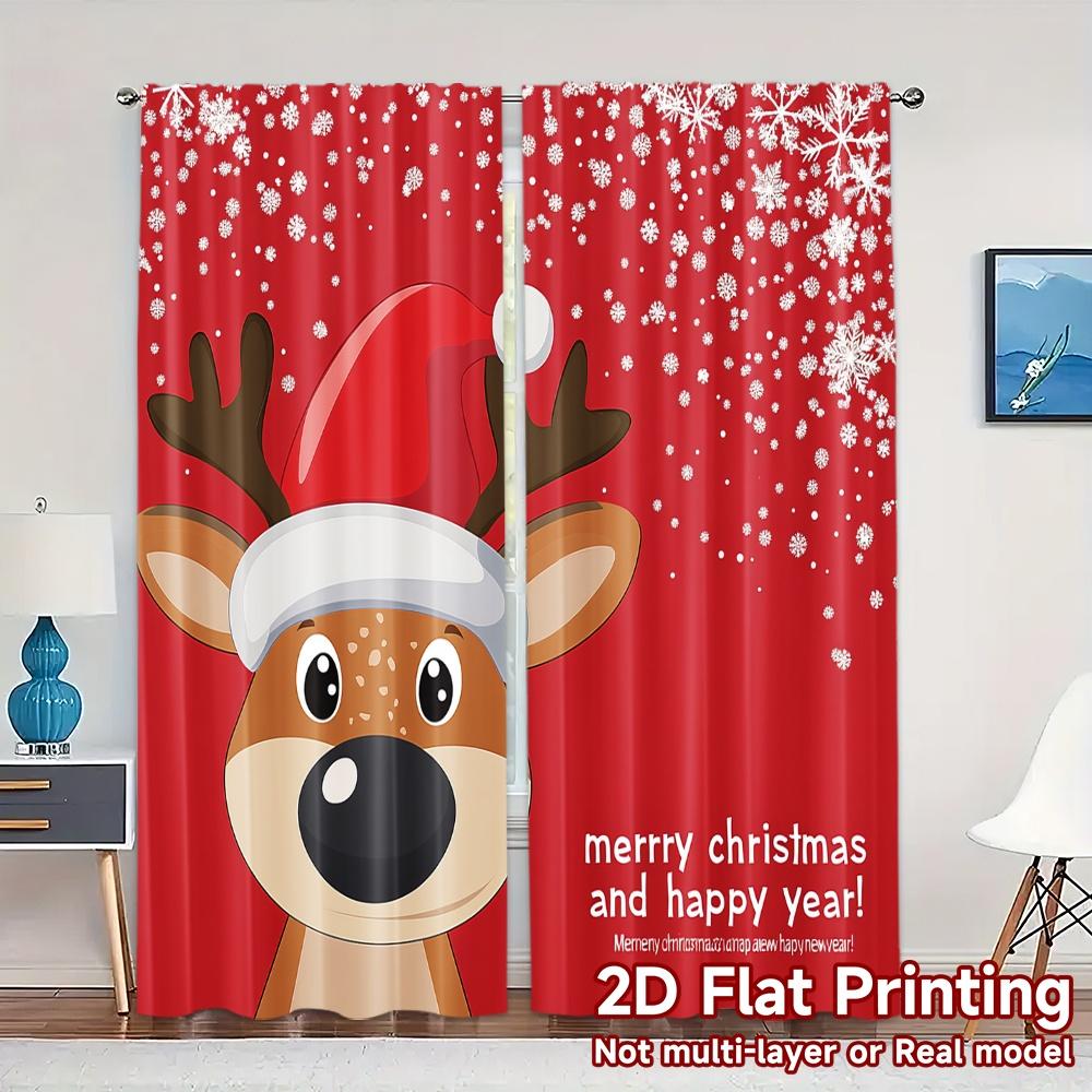 

2pcs Curtains Cute Reindeer Christmas Snow_b (3) Modern Curtains Roller Blinds Durable 100% Polyester Fabric Curtains 100*130 Rod Pocket 1pcs