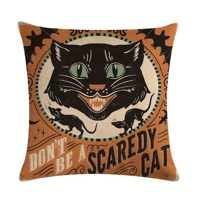 4pcs Halloween Pillow Covers 18*18Inch Linen Blend Throw Pillow Cover Pumpkin Cat Ghost Pattern Cushion Cover for Home Couch