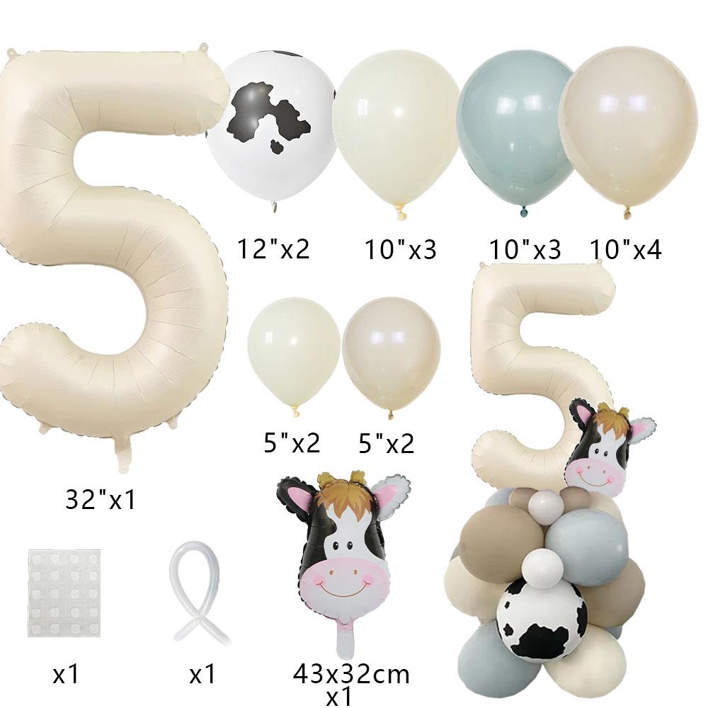 1set Farm Animal Balloons Carton Cow Balloons Vintage Number Balloon for Kids Farmland Animal Birthday Decorations DIY Gifts