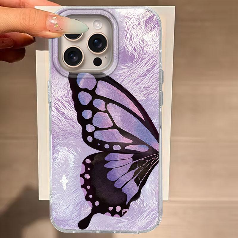 

Case For IPhone 16 15 13 Plus Pro Max 7 14 Pro 5G Phone Cover Purple Butterfly Gradient Pattern For IPhone 16e Protective Bags iPhone 14 Plus белый