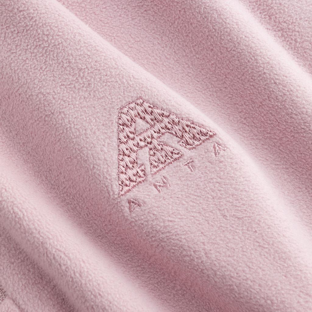 Anta Outdoor Series Comfortable Casual Versatile Slim Fit Base Layer Half Zip Fleece Long Sleeve Women Tops Soft-Pink 962546401-2