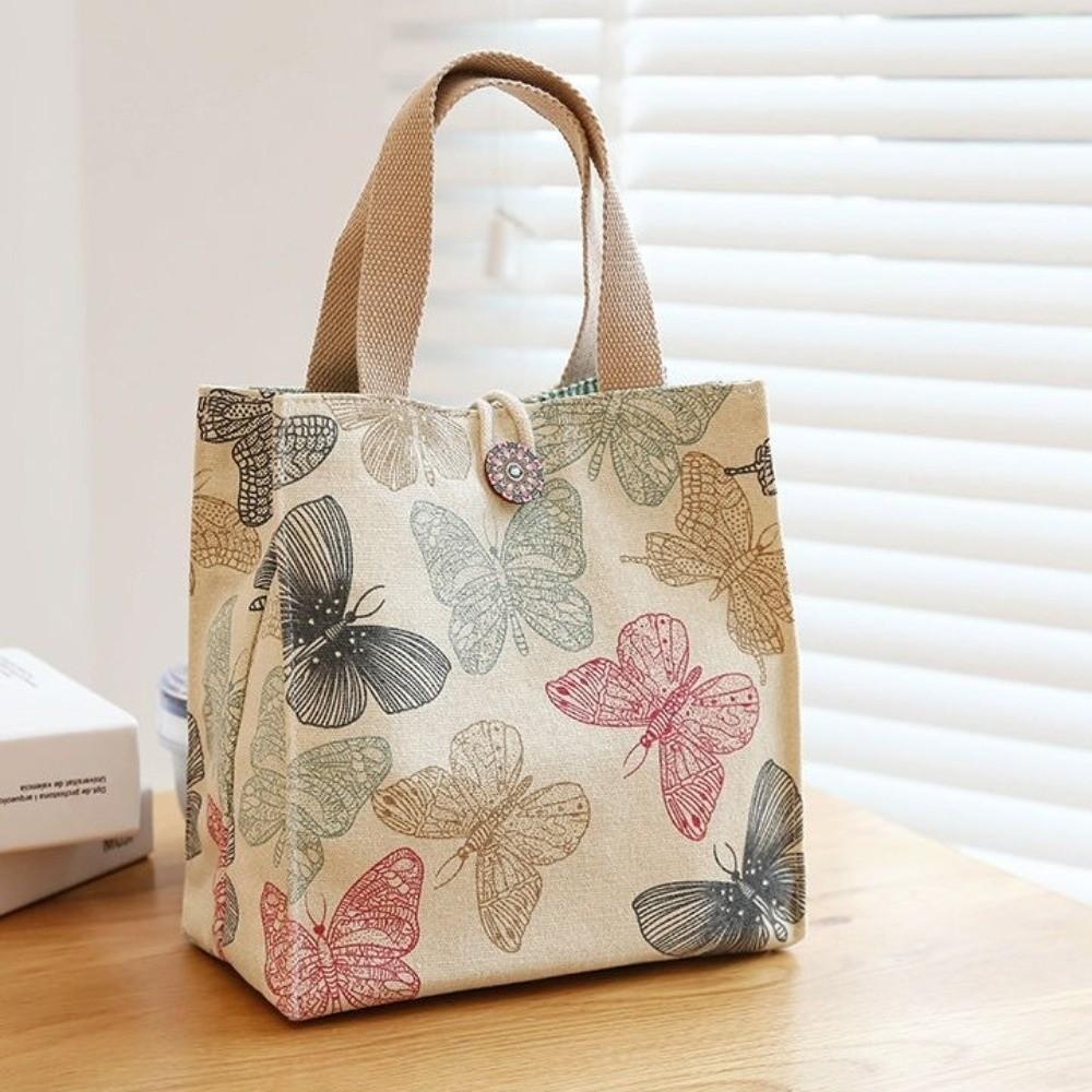 Large Capacity Lunch Bag Thermal Insulation Portable Mommy Bag Butterfly Print Bag Lunch Storage