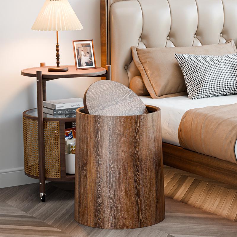 Wood Grain Trash Can for Kitchen, Bedroom, Living Room, and Bathroom - Stylish and Spacious Waste Basket for Home or Hotel.