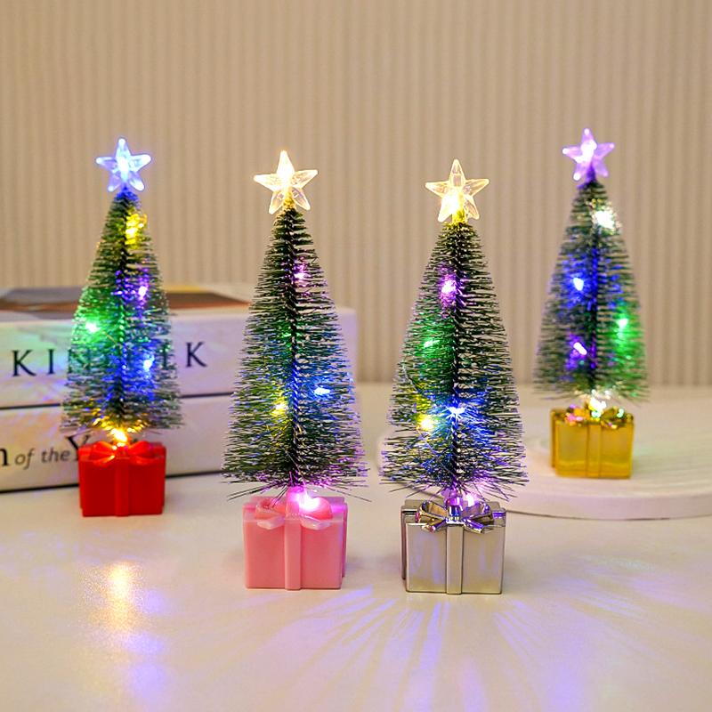 1Pc Night Light New Year Party Christmas Tree Mini Colorful Luminous Xmas Tree DIY Home Decor Candle Lamps Ornaments LED