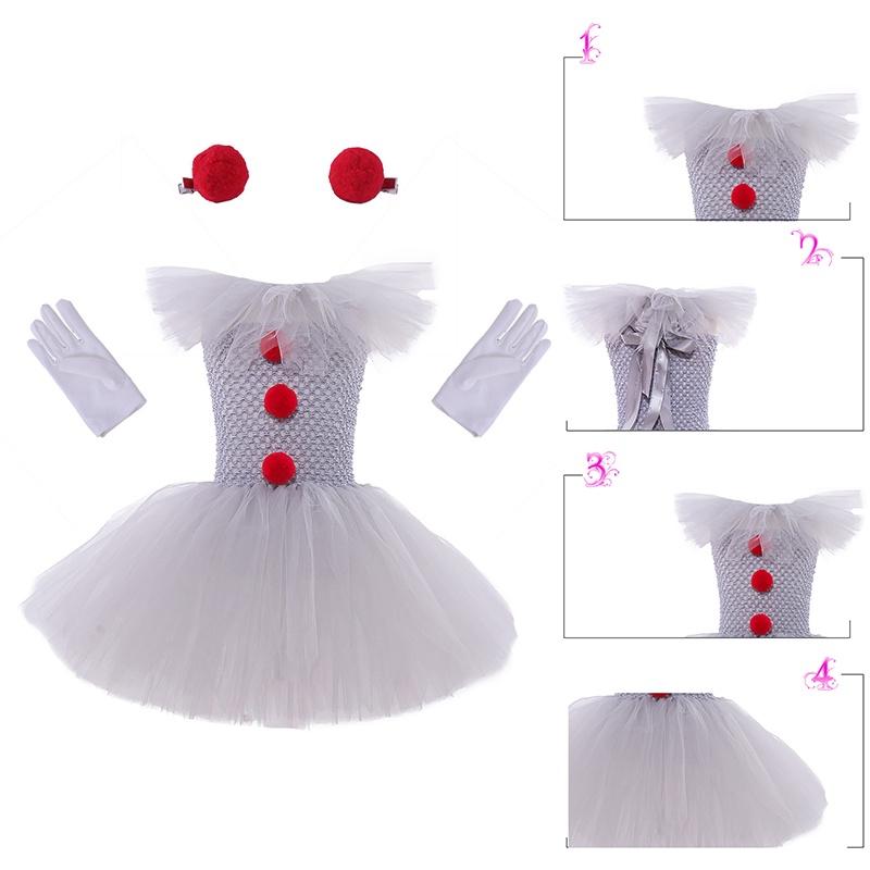 Girls Dress Clown Mesh Princess Set Children Halloween Party Show Costume Gift