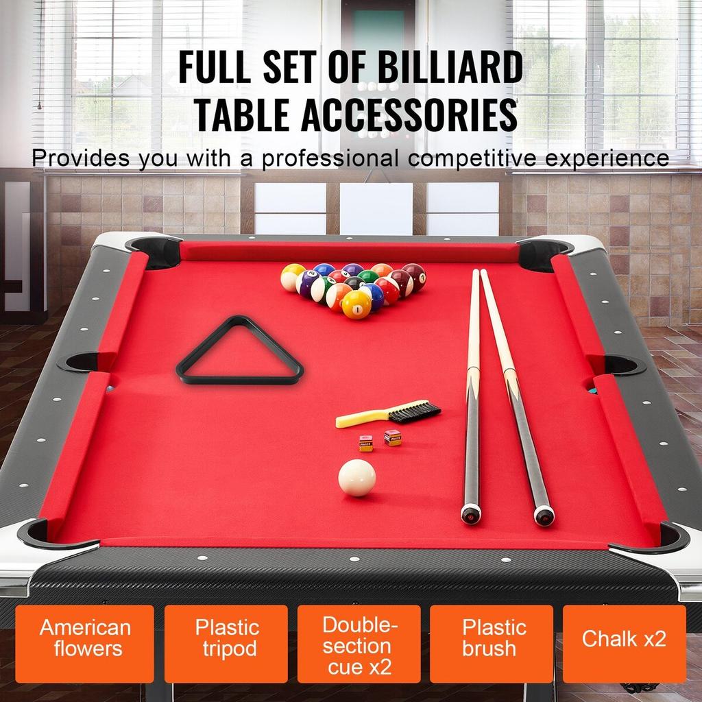 Billiards Table, 6.3 ft Pool Table, Portable Foldable Space-Saving Table, Billiard Table Set Includes Balls, Cues, Chalks and Brush, Black with Red